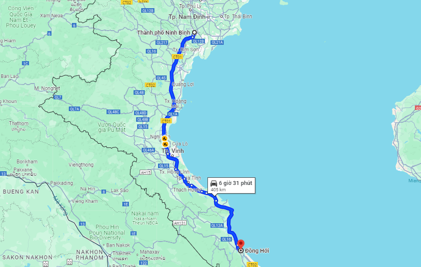 Dong Hoi to Ninh Binh Distance and Travel Time